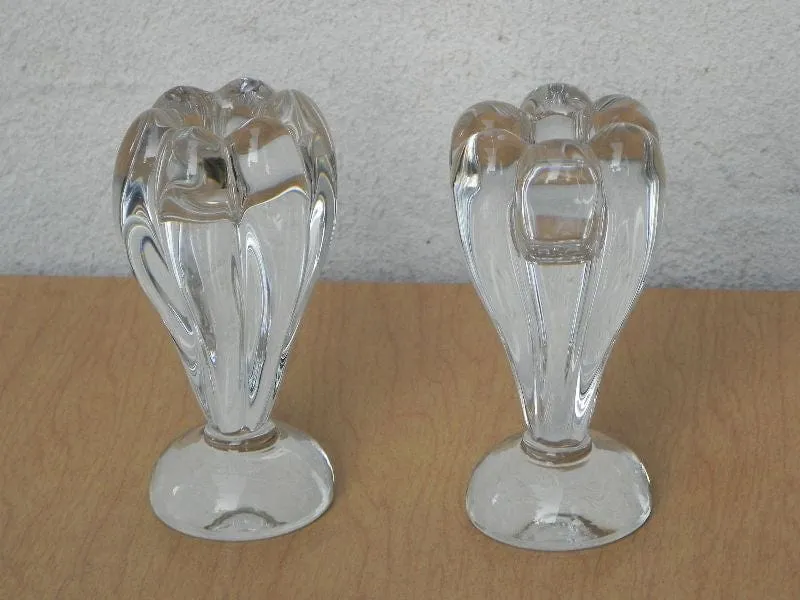 Pair Handblown Glass Flower Candle Stick Holders