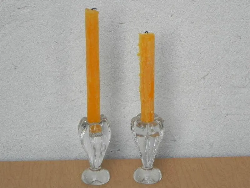 Pair Handblown Glass Flower Candle Stick Holders