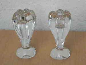 Pair Handblown Glass Flower Candle Stick Holders