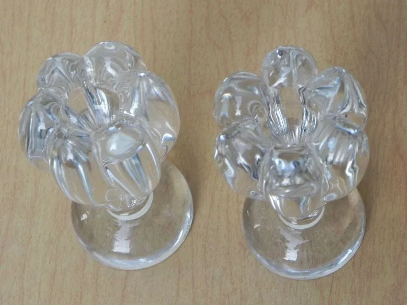 Pair Handblown Glass Flower Candle Stick Holders