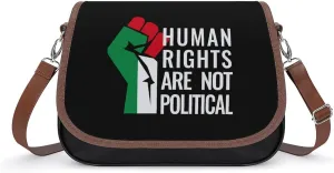 Palestine Flag Human Rights are Not Political Classic Crossbody Bags Purses for Women Leather Shoulder Handbags with Adjustable Strap