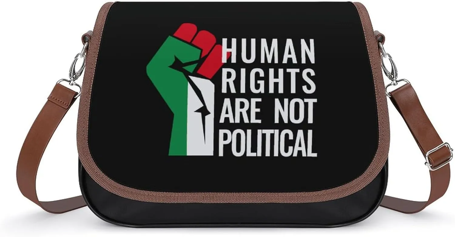 Palestine Flag Human Rights are Not Political Classic Crossbody Bags Purses for Women Leather Shoulder Handbags with Adjustable Strap