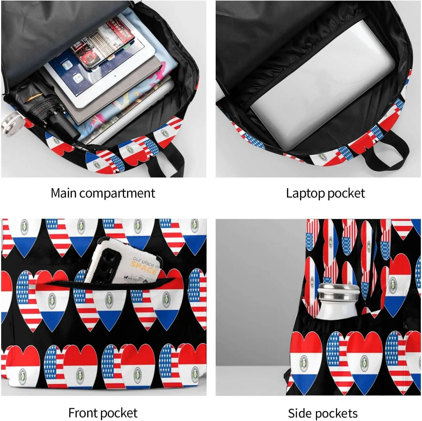 Paraguay America Flag Twin Heart for Paraguayan Americans Laptop Backpack Work Travel Backpacks Business Rucksack Casual Outdoor Daypack with Adjustable Strap Bags for Sports Office Gym Hiking