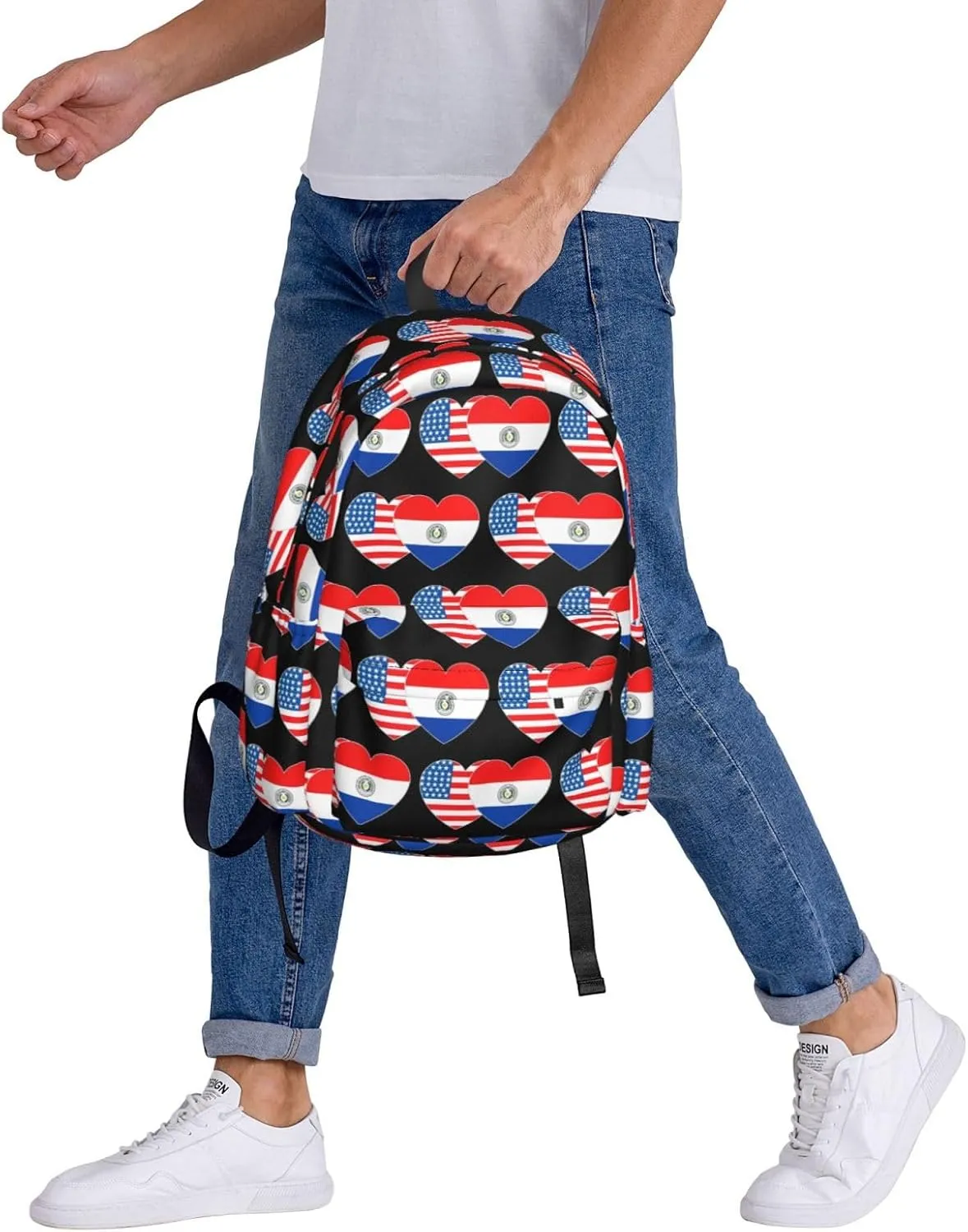 Paraguay America Flag Twin Heart for Paraguayan Americans Laptop Backpack Work Travel Backpacks Business Rucksack Casual Outdoor Daypack with Adjustable Strap Bags for Sports Office Gym Hiking