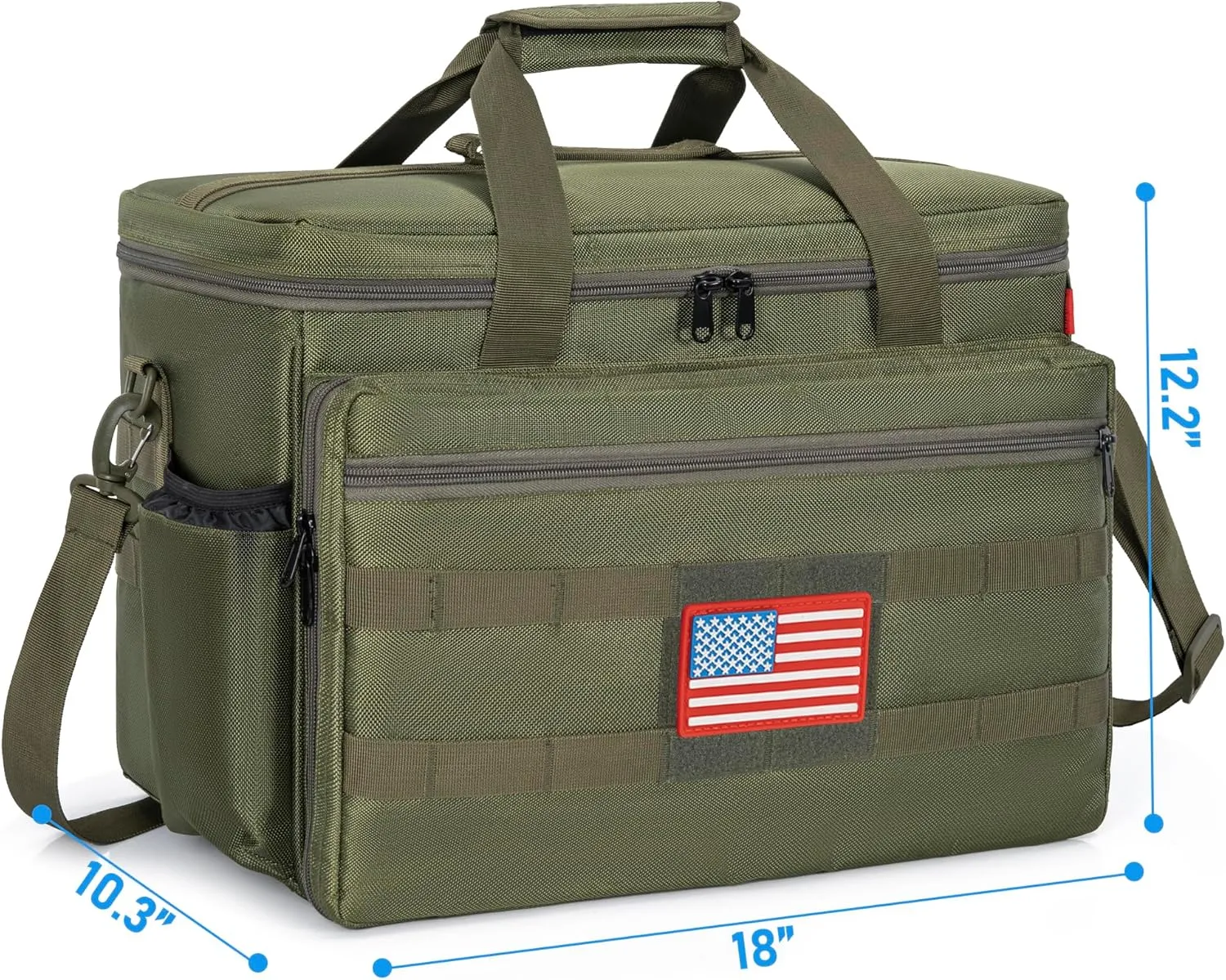 Patrol Bag Law Enforcement, Police Gear Bag Car Front Seat Organizer for Police with Laptop Layer and Cup Holders, MOLLE System, Fits Vehicle Passenger Seat, Army Green