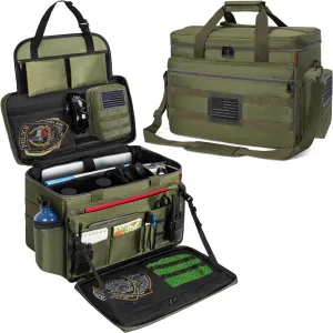 Patrol Bag Law Enforcement, Police Gear Bag Car Front Seat Organizer for Police with Laptop Layer and Cup Holders, MOLLE System, Fits Vehicle Passenger Seat, Army Green