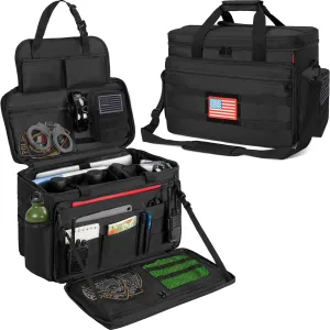 Patrol Bag Law Enforcement, Police Gear Bag Car Front Seat Organizer for Police with Laptop Layer and Cup Holders, MOLLE System, Fits Vehicle Passenger Seat Black