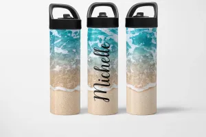 Personalized Beach Leakproof Water Bottle 20oz | Gym Water Bottles | Travel Cup | Beach Sport Tumbler with Name | School WaterDrinkware | ECO Friendly Inks