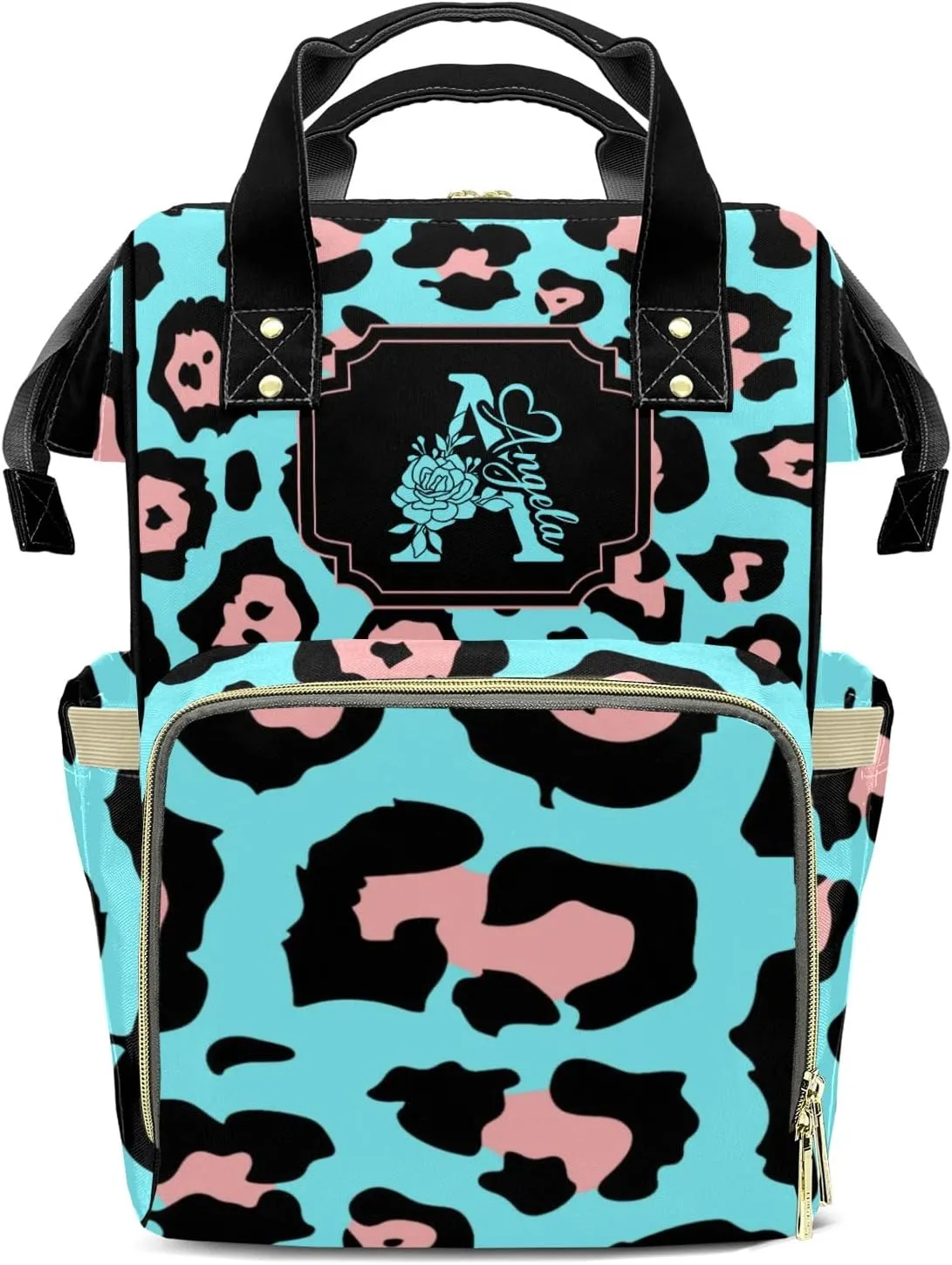 Personalized Diaper Bags Leopard Print Backpack with Name Mommy Nursing Bags Gifts for Mom Dad Pink Blue