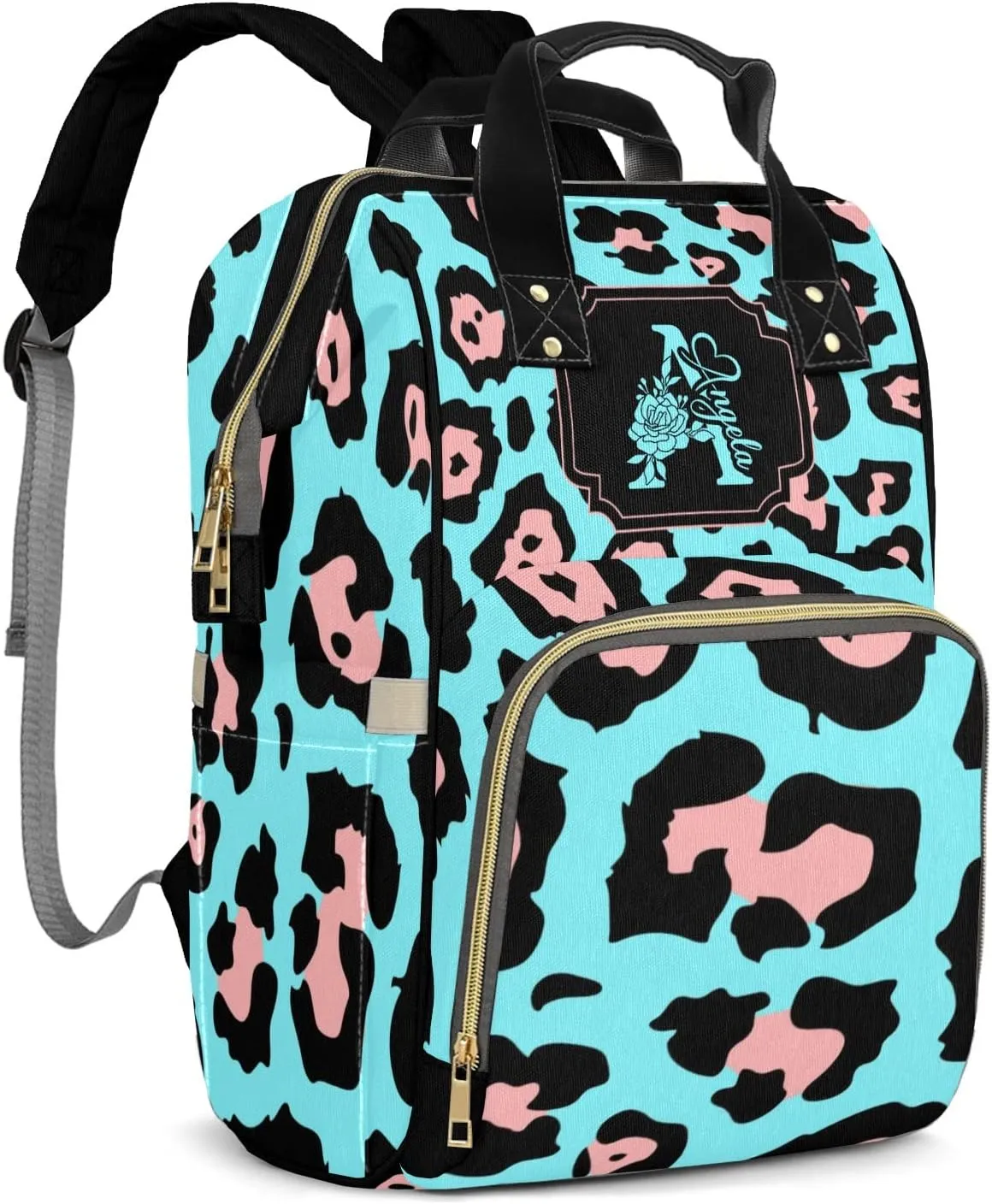 Personalized Diaper Bags Leopard Print Backpack with Name Mommy Nursing Bags Gifts for Mom Dad Pink Blue