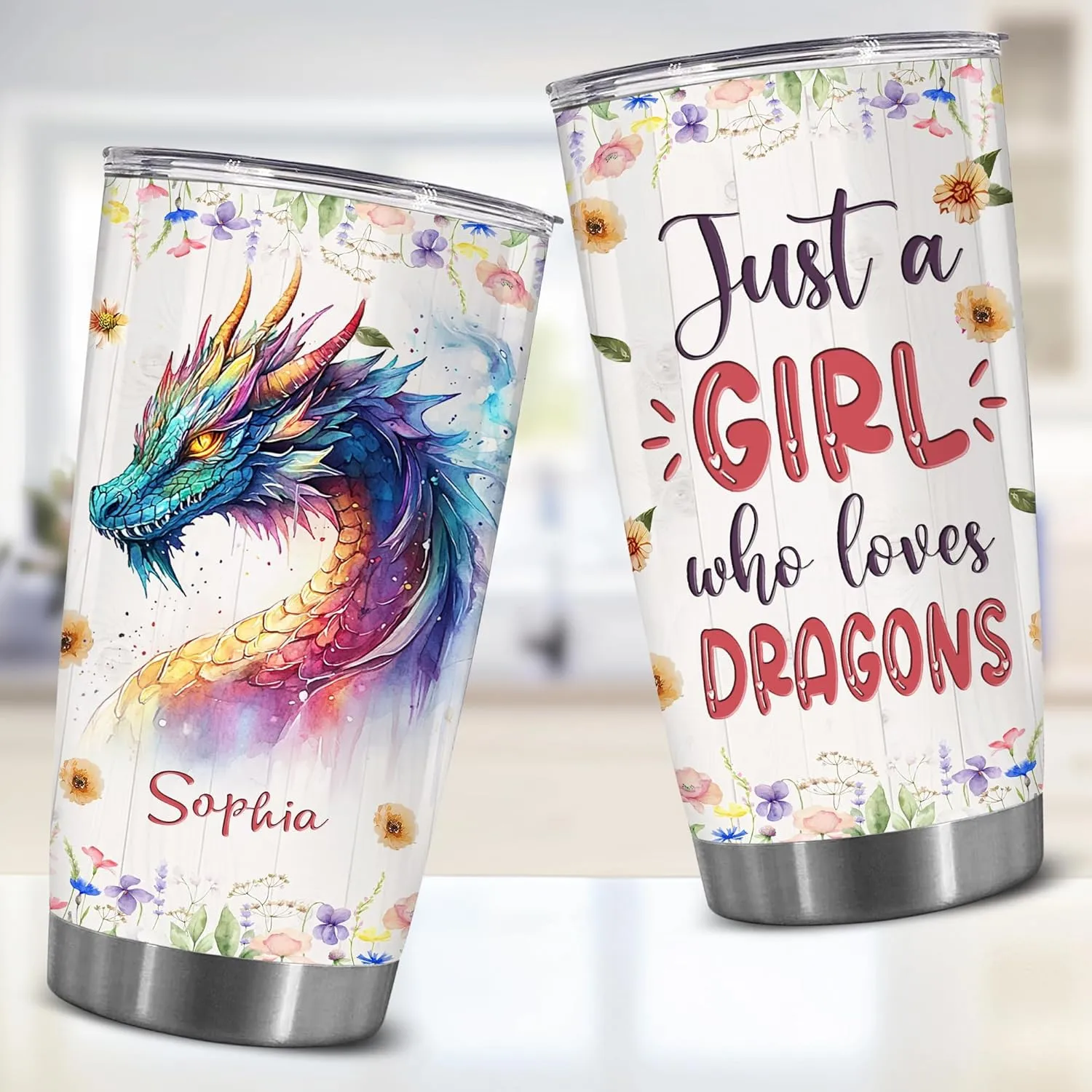 Personalized Gift For Dragon Lover - Mother's Day Birthday Gift For Animal Lovers - Just A Girl Who Loves Dragon Tumbler - Pet Lover Gifts For Women, Her