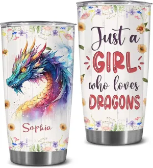 Personalized Gift For Dragon Lover - Mother's Day Birthday Gift For Animal Lovers - Just A Girl Who Loves Dragon Tumbler - Pet Lover Gifts For Women, Her