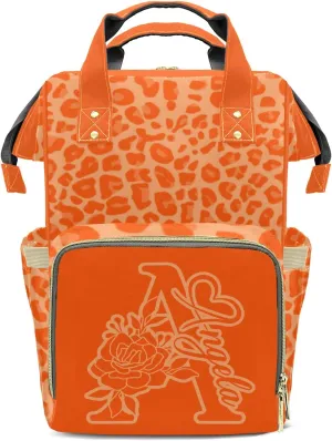 Personalized Leopard Print Tote Bag Backpacks Custom with Text Mommy Bag Gift for Mom Dad Orange