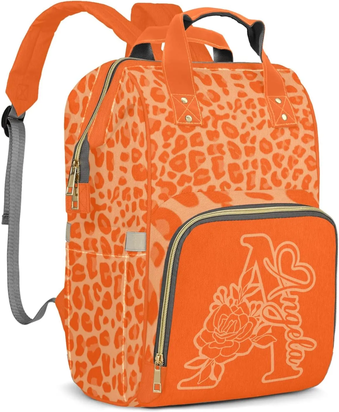 Personalized Leopard Print Tote Bag Backpacks Custom with Text Mommy Bag Gift for Mom Dad Orange
