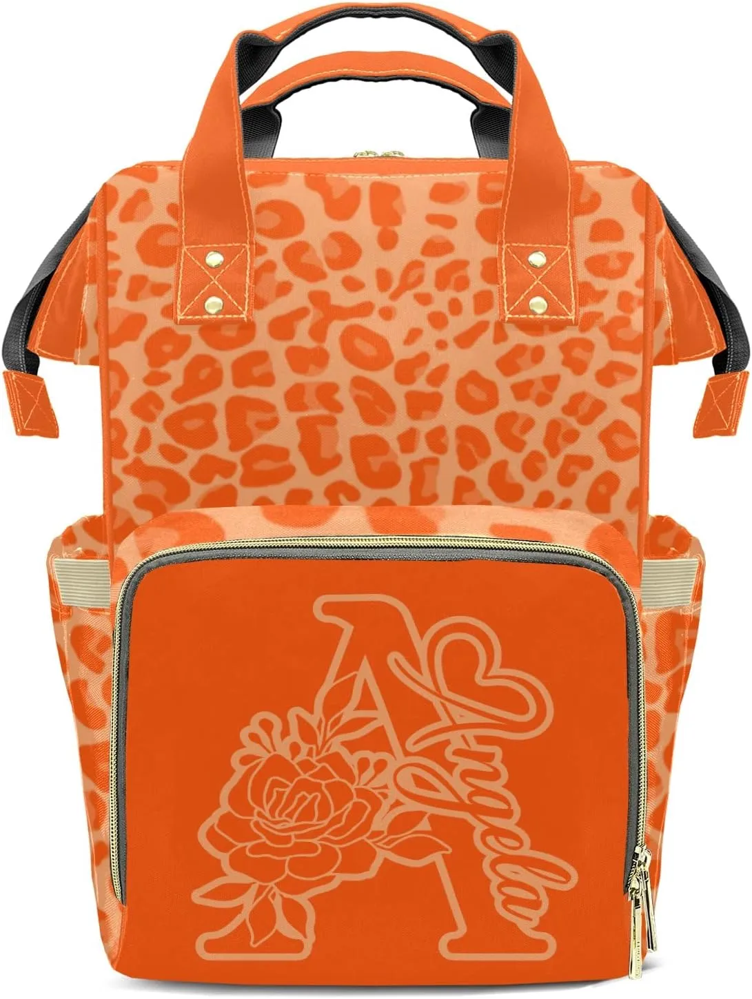 Personalized Leopard Print Tote Bag Backpacks Custom with Text Mommy Bag Gift for Mom Dad Orange