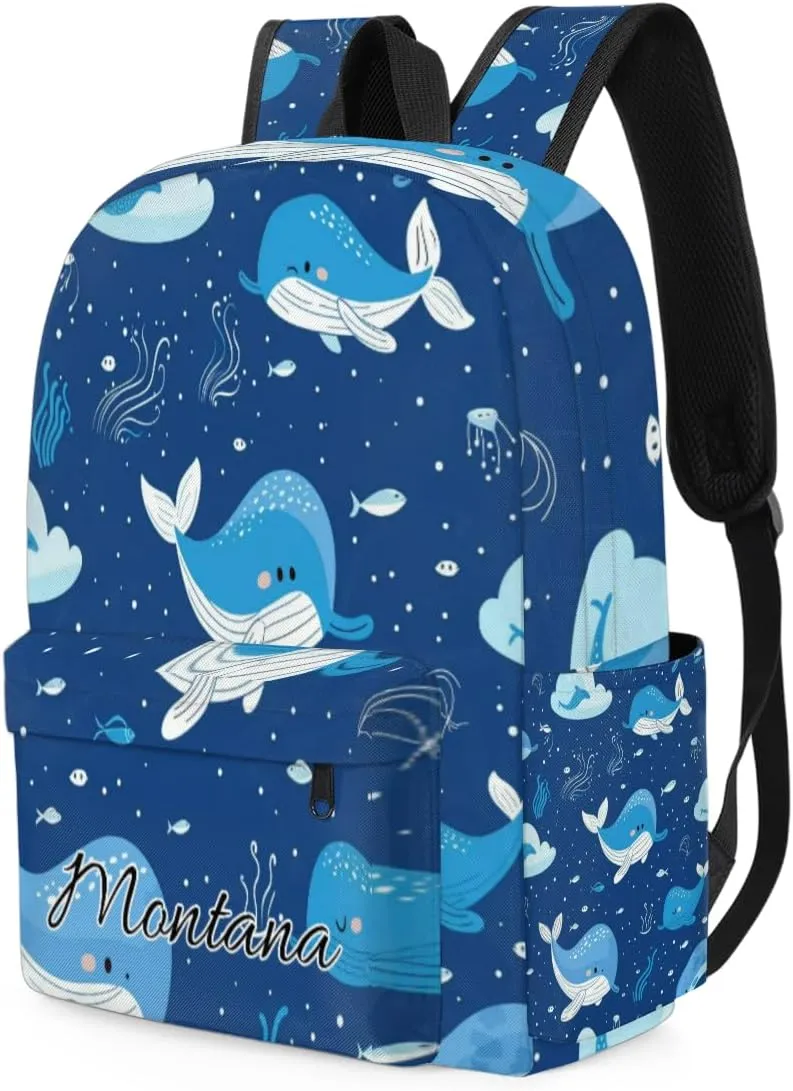 Personalized Whale Backpack for Boys Cute Whale Printed Pink Bookbag Lightweight Kids Schoolbag for Preschool Elementary Book Bag Daypack