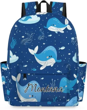 Personalized Whale Backpack for Boys Cute Whale Printed Pink Bookbag Lightweight Kids Schoolbag for Preschool Elementary Book Bag Daypack