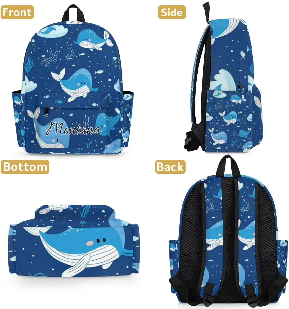 Personalized Whale Backpack for Boys Cute Whale Printed Pink Bookbag Lightweight Kids Schoolbag for Preschool Elementary Book Bag Daypack