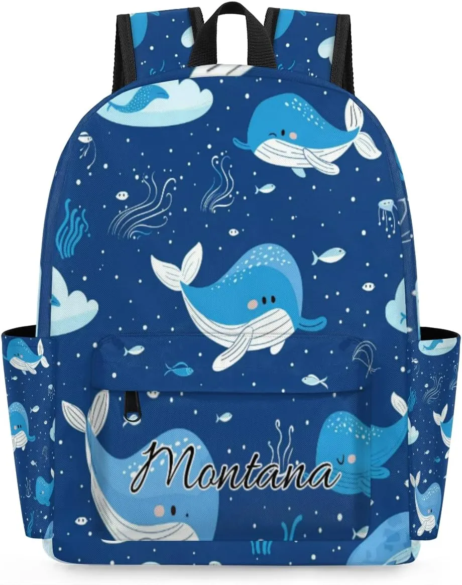 Personalized Whale Backpack for Boys Cute Whale Printed Pink Bookbag Lightweight Kids Schoolbag for Preschool Elementary Book Bag Daypack