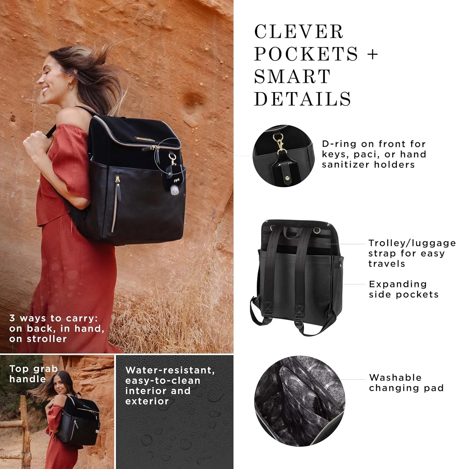 Petunia Pickle Bottom Tempo Backpack, Designed for Busy Families, Attaches to Stroller or Suitcase, Spacious Main Compartment, Twilight Black