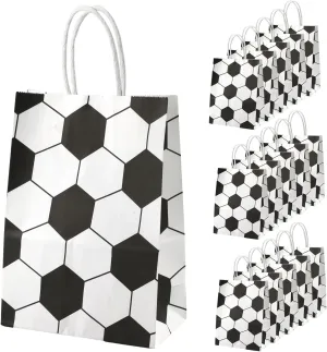 PEUTIER 16pcs Soccer Party Favor Paper Bags, Football Themed Party Gift Bags with Handles Soccer Goodie Bags Treat Candy Bags for Kids Adults Soccer Party Supplies (Style 5)