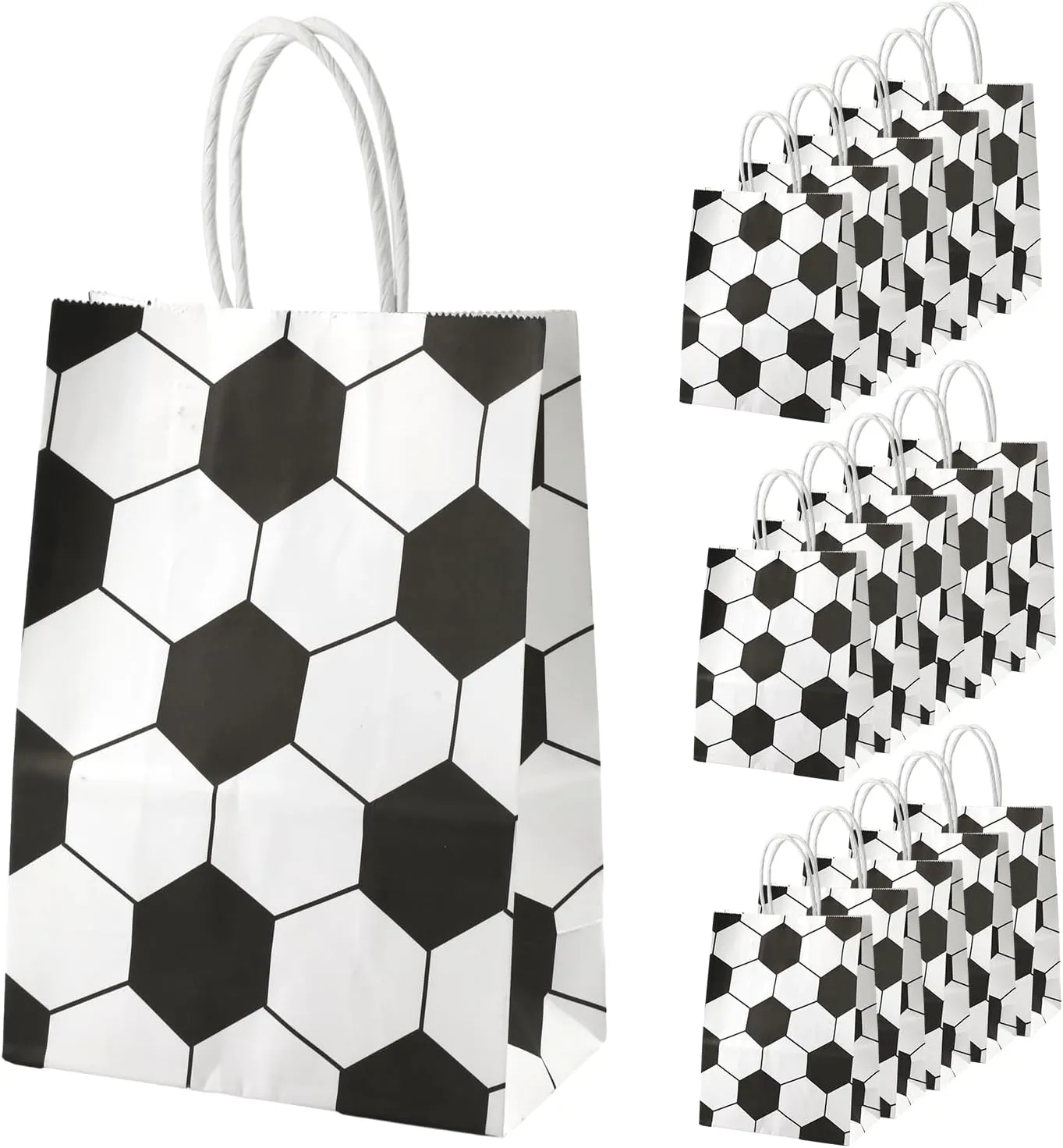 PEUTIER 16pcs Soccer Party Favor Paper Bags, Football Themed Party Gift Bags with Handles Soccer Goodie Bags Treat Candy Bags for Kids Adults Soccer Party Supplies (Style 5)