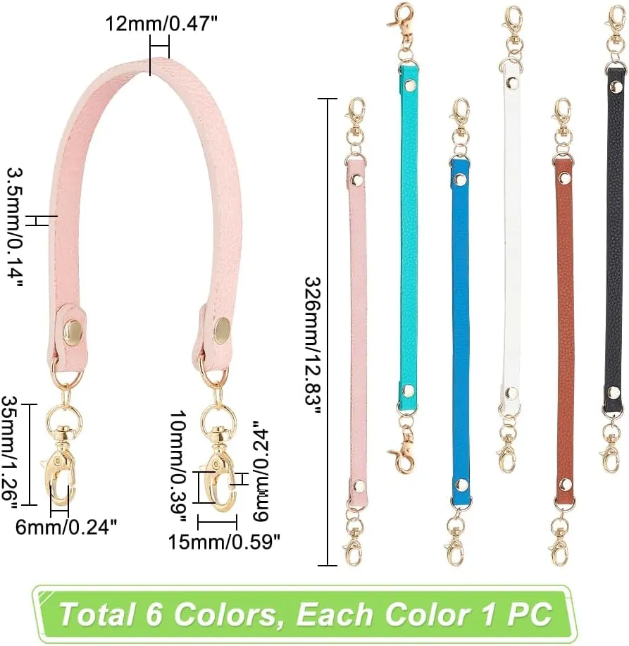 PH PandaHall 6pcs Leather Short Purse Handle, 12.8 Inch Purse Strap Replacement Handbag Handle Purse Crossbody Extender with Light Gold Swivel Clasps for Handmade Bag Handbag Purse Tote, 6 Colors