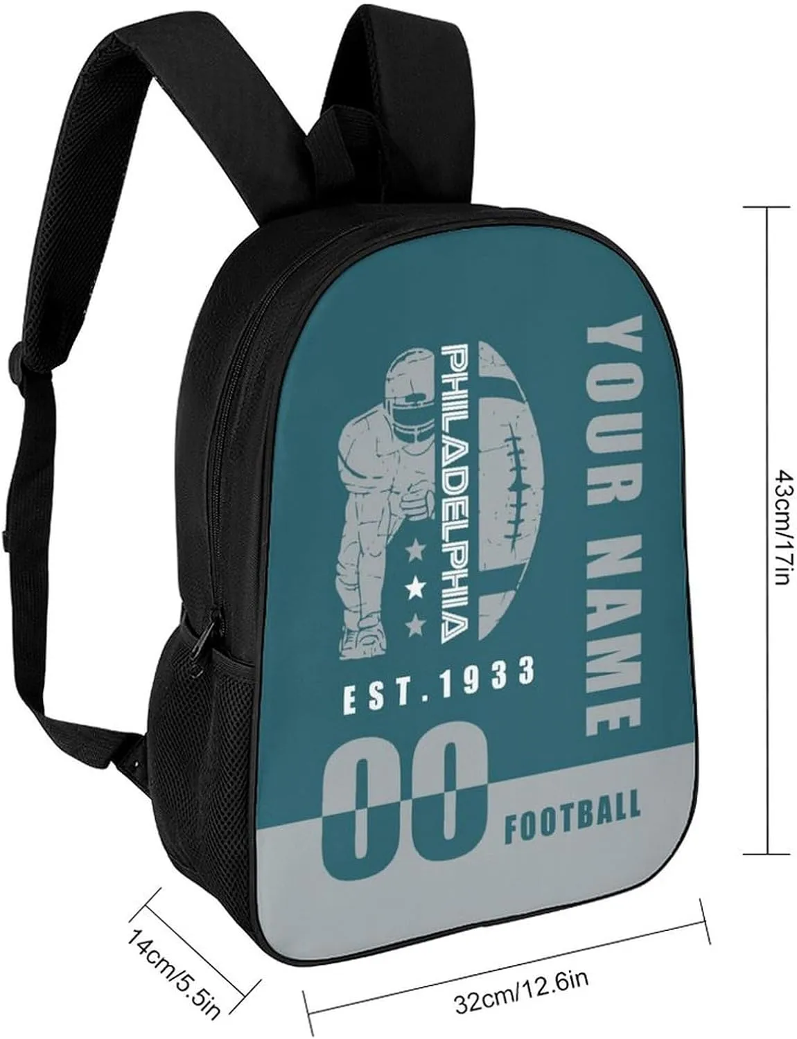 Philadelphia Backpack 17 Inch SchoolBag, Personalized Any Name Number High Capacity Laptop Bag Casual Daypack for Man/Woman/Girl/Boy