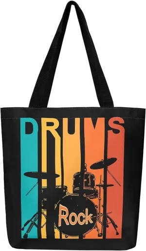 Piano and Guitar Canvas Tote Bag,Musical Notes Tote Bag,Modern Music Themed Shopping Grocery Bags