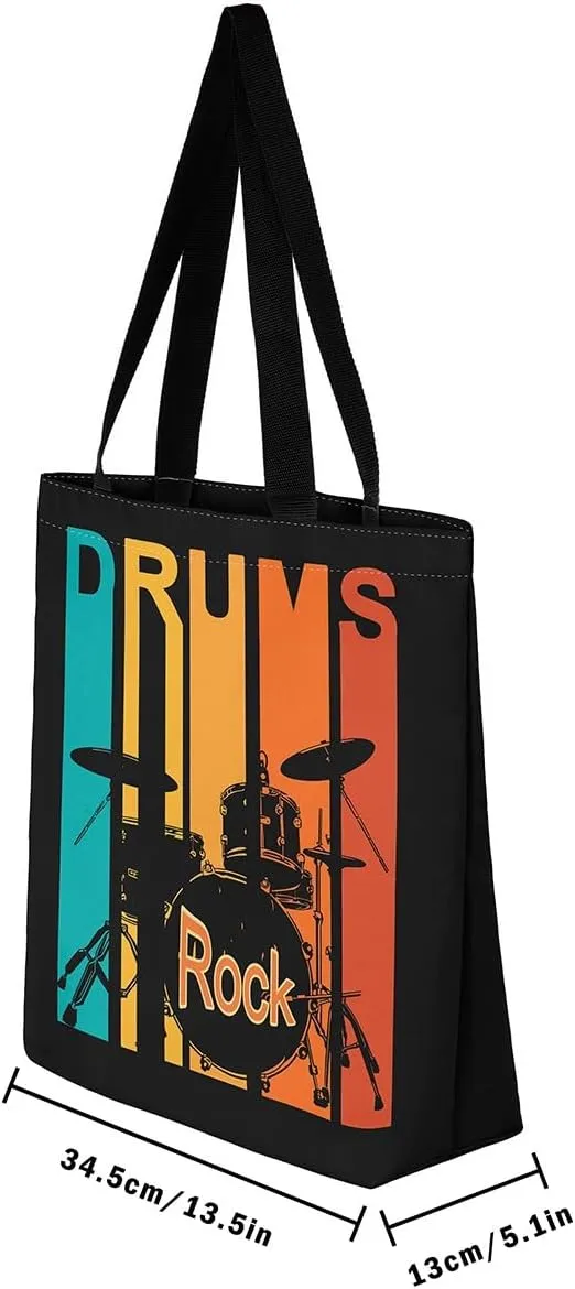 Piano and Guitar Canvas Tote Bag,Musical Notes Tote Bag,Modern Music Themed Shopping Grocery Bags