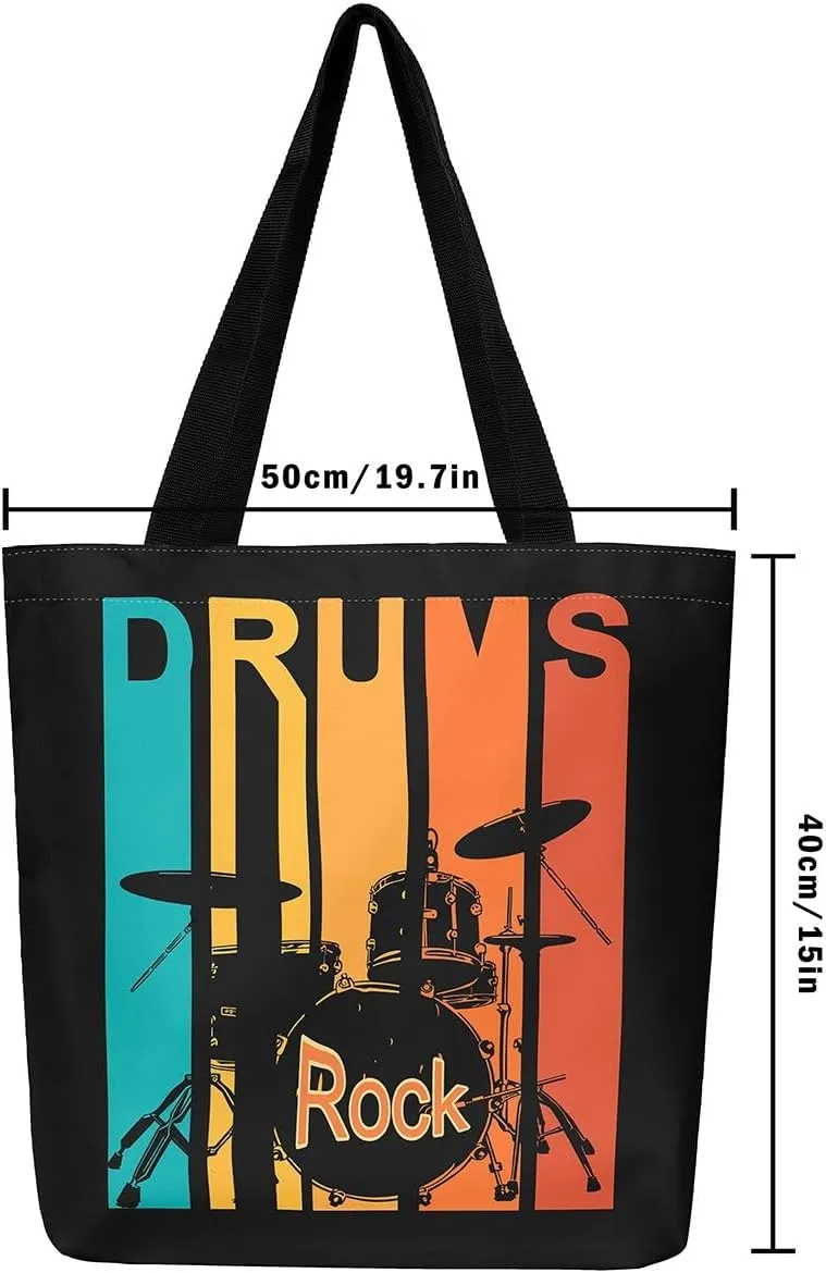 Piano and Guitar Canvas Tote Bag,Musical Notes Tote Bag,Modern Music Themed Shopping Grocery Bags