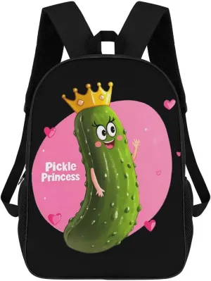 Pickle Princess Funny Pickle Cucumber 17 Inch Shoulder Backpack Fashion Laptop Bag Travel Daypack for Camping Hiking