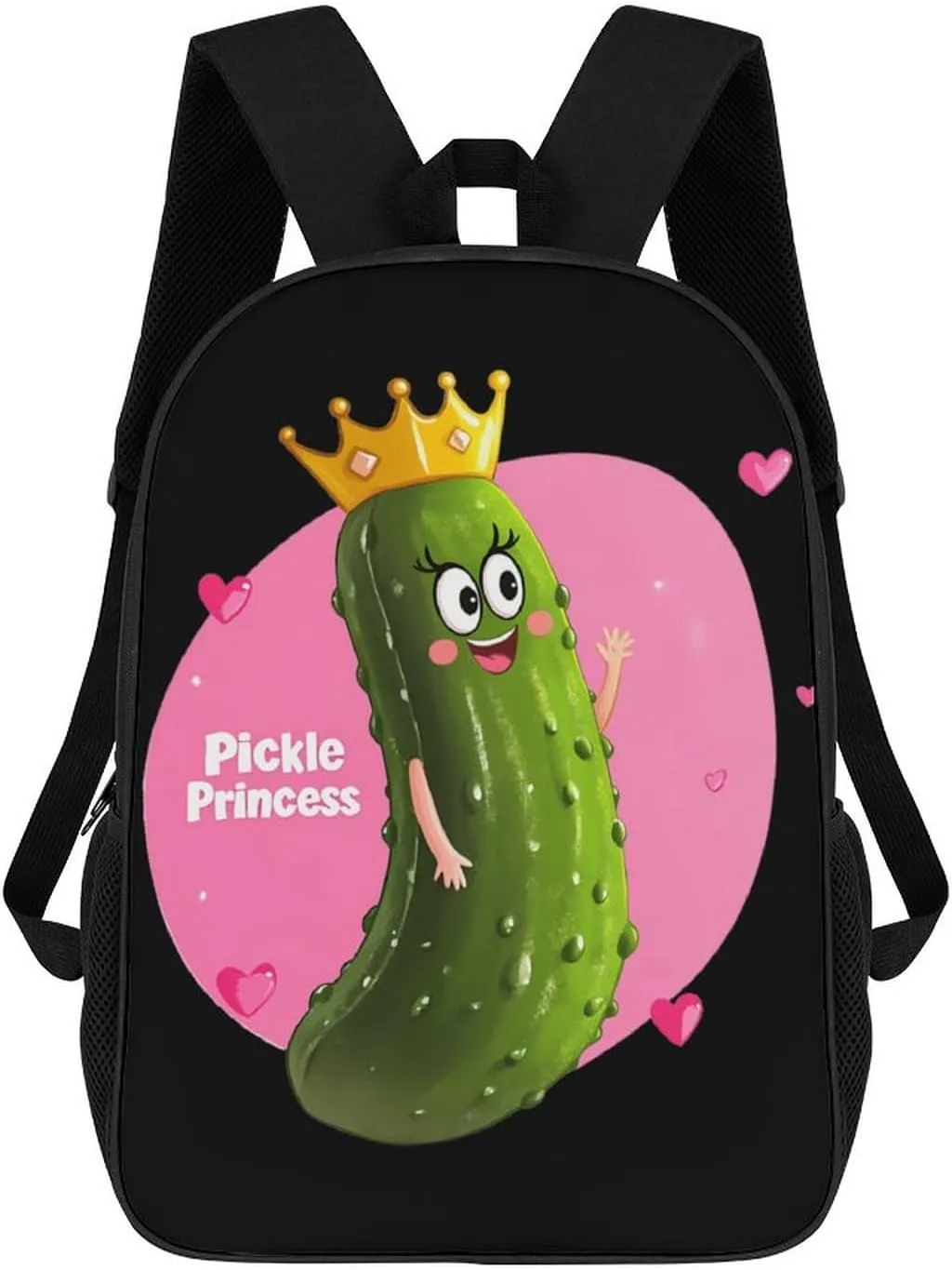 Pickle Princess Funny Pickle Cucumber 17 Inch Shoulder Backpack Fashion Laptop Bag Travel Daypack for Camping Hiking
