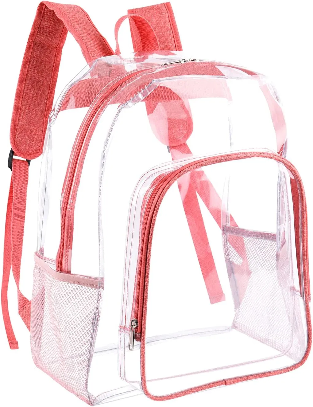 Pink Clear Backpack for Girls Women, Stylish See Through Plastic Clear Bookbag for School Stadium Concert 16 inch