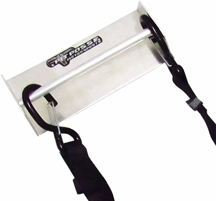 Pit Posse 442 Garage/Trailer Storage Organizers - Set of 2 Tie Down Hangers - Aluminum Junior Ratchet Strap Rack Holder - Automotive Accessories - Race Car Enclosed Trailer [Silver/Unpainted]