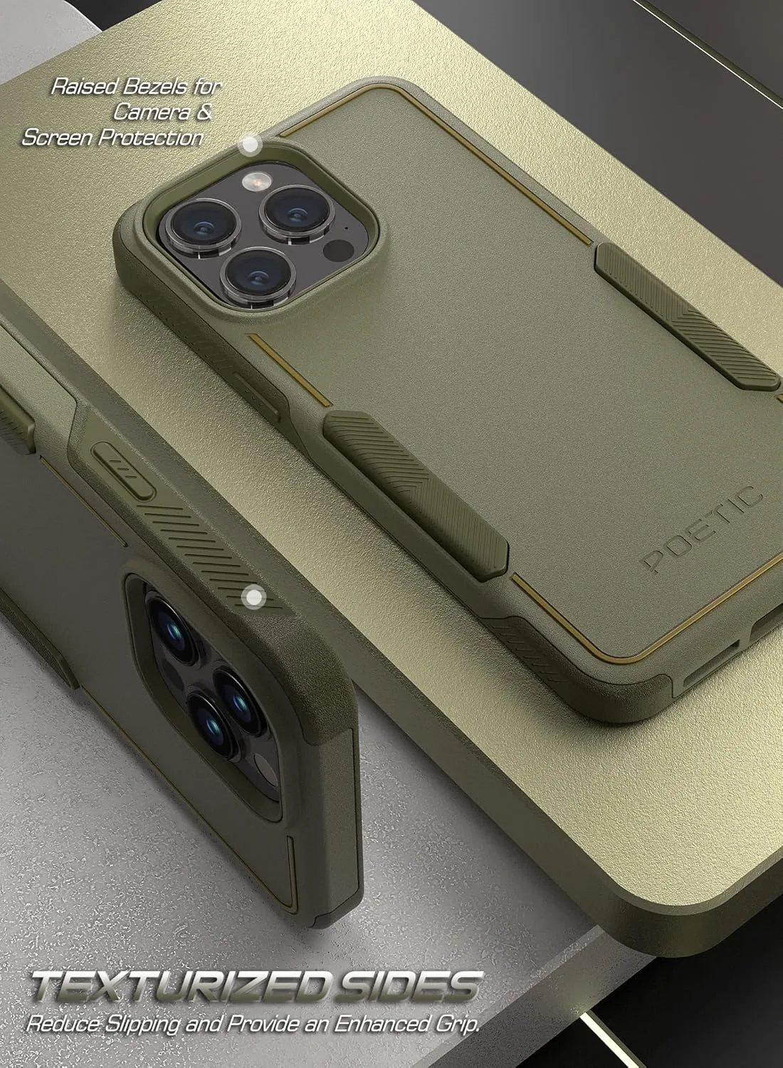 Poetic Neon Case Compatible with iPhone 14 Pro Max, Dual Layer Rugged Slim Shockproof Drop Protection, Military Green