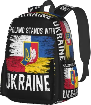 Poland Polish Ukrainian Flag Laptop Backpack Work Travel Backpacks Business Rucksack Casual Outdoor Daypack with Adjustable Strap Bags for Sports Office Gym Hiking