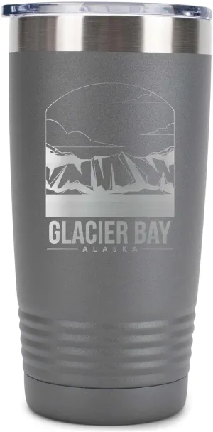 Polar Camel, United States National Parks, Dark Grey 20 Ounce, Stainless Steel, Vacuum Insulated Travel Tumbler Mug With Clear Lid, Glacier Bay Alaska