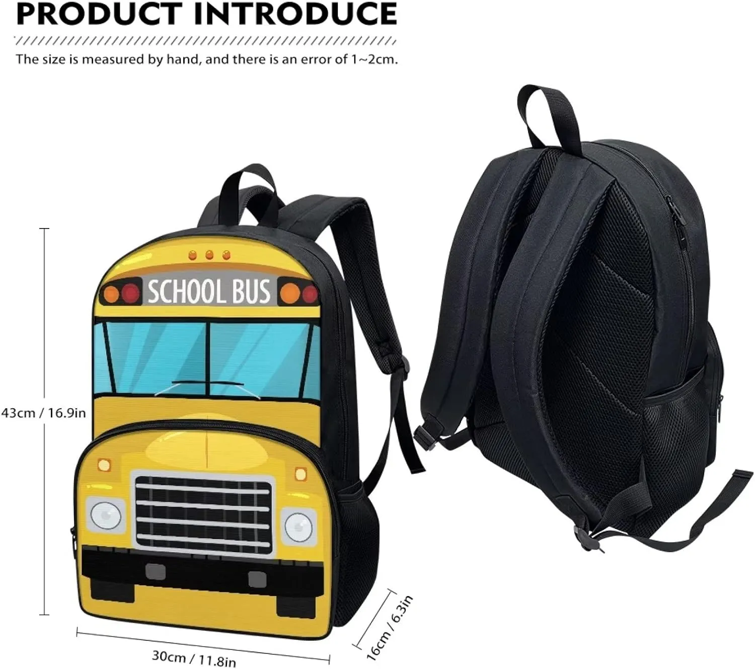 POLERO Yellow School Bus Backpack Toddler Bag Kids Bookbag for Boys Girls 5-6 Back to School Backpacks Travel Casual Laptop Daypack Bags for Preschool First Grade