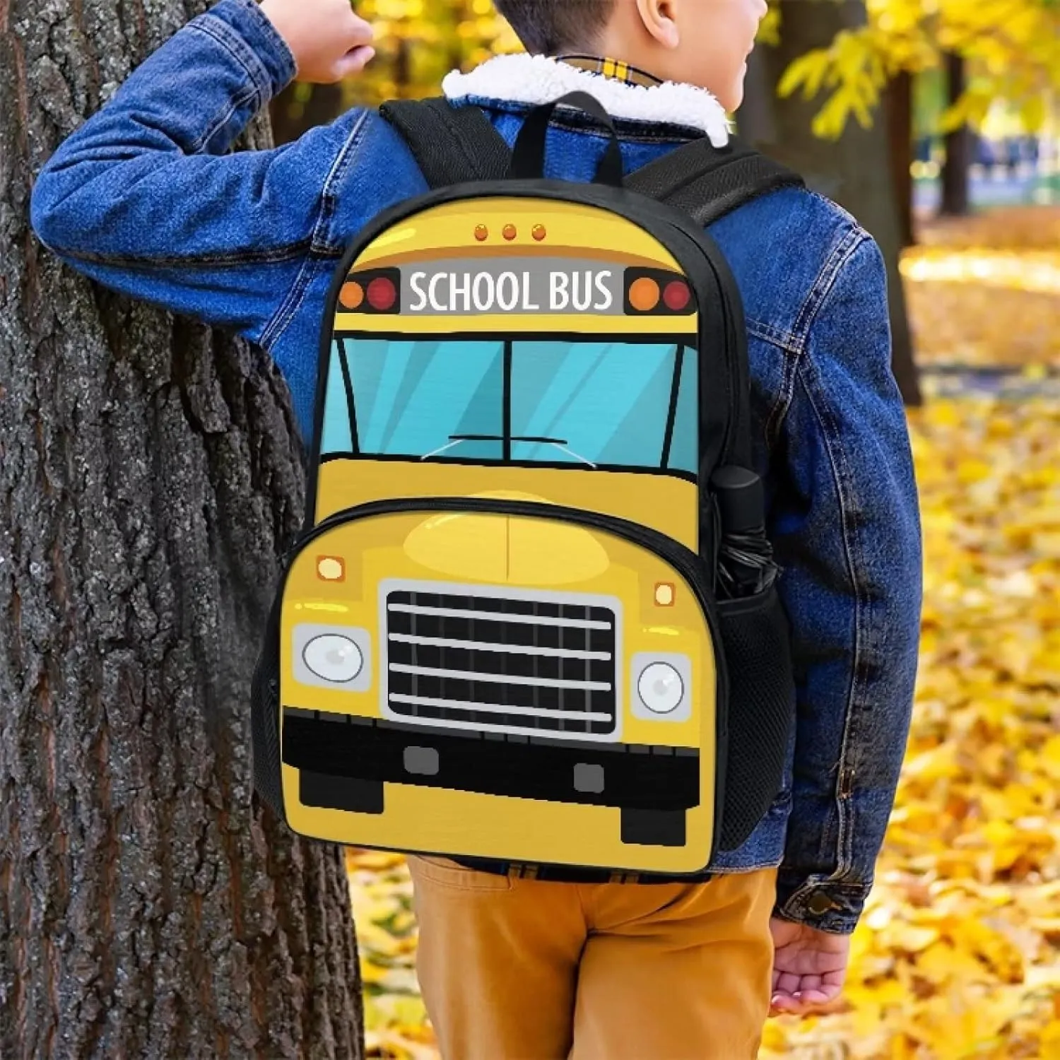 POLERO Yellow School Bus Backpack Toddler Bag Kids Bookbag for Boys Girls 5-6 Back to School Backpacks Travel Casual Laptop Daypack Bags for Preschool First Grade