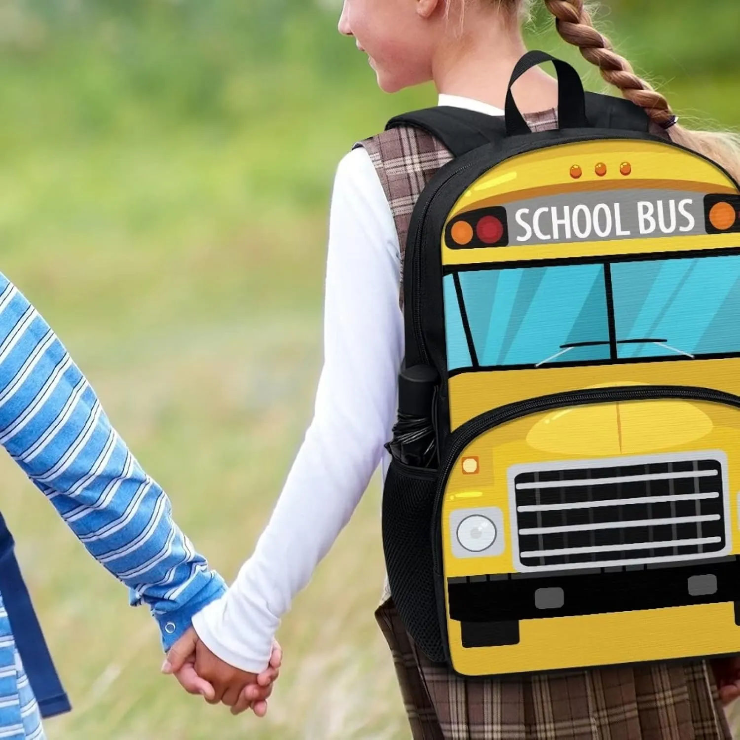 POLERO Yellow School Bus Backpack Toddler Bag Kids Bookbag for Boys Girls 5-6 Back to School Backpacks Travel Casual Laptop Daypack Bags for Preschool First Grade