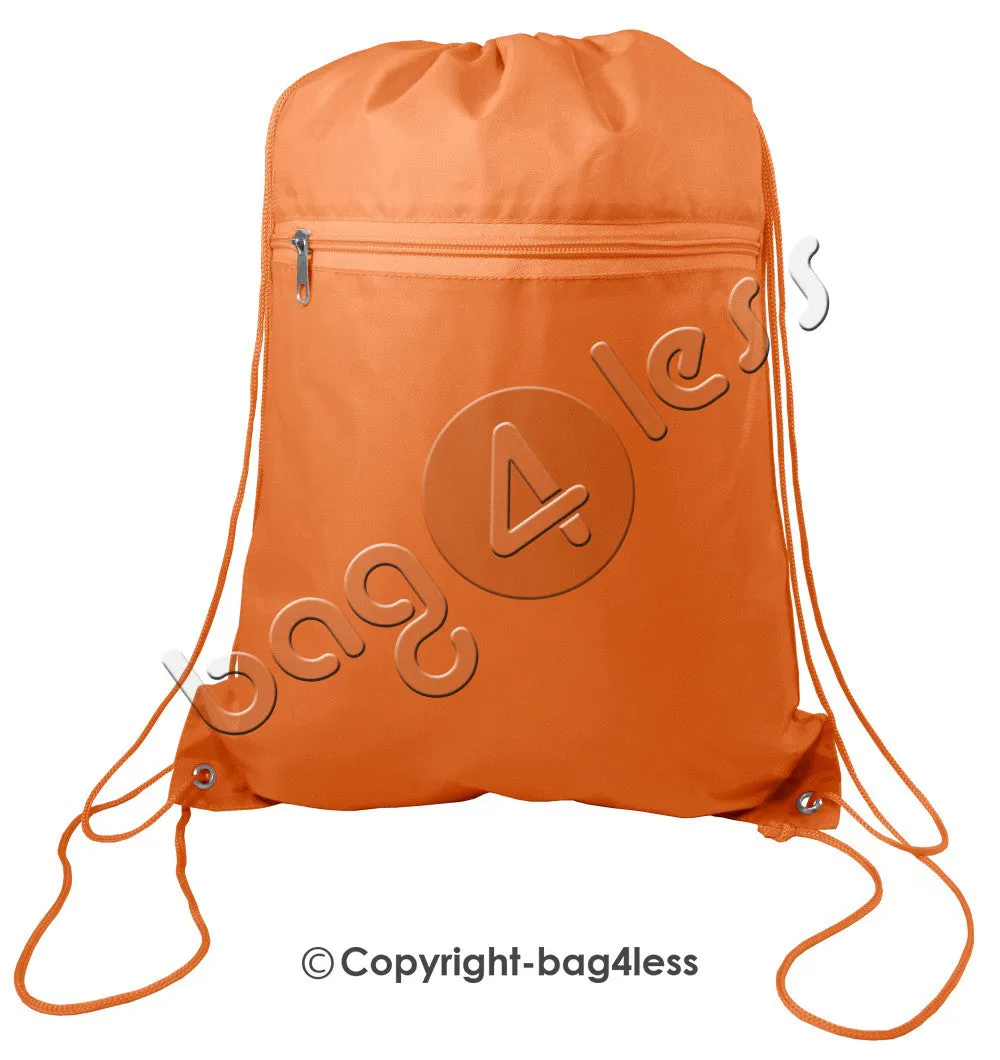 Polyester Drawstring Backpacks W/ Front Pocket - POL11