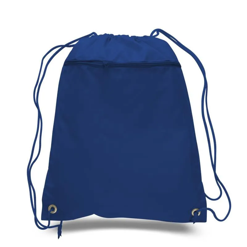 Polyester Drawstring Backpacks W/ Front Pocket - POL11
