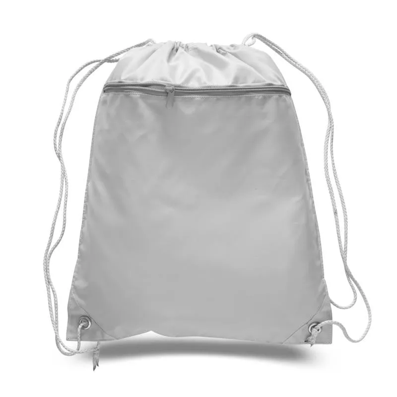 Polyester Drawstring Backpacks W/ Front Pocket - POL11