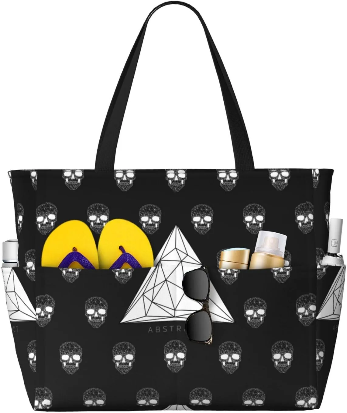 Polygonal Modern Crystal Skull Large Beach Tote Bag for Women Extra Large Capacity Waterproof Sandproof Pool Bag Suitable for Gym Swimming Pool Travel Groceries