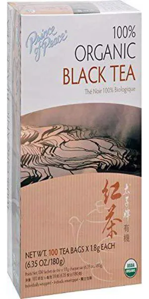 Prince of Peace Organic Black Tea, 100 Tea Bags 100% Organic Black Tea Unsweetened Black Tea Lower Caffeine Alternative to Coffee Herbal Health Benefits
