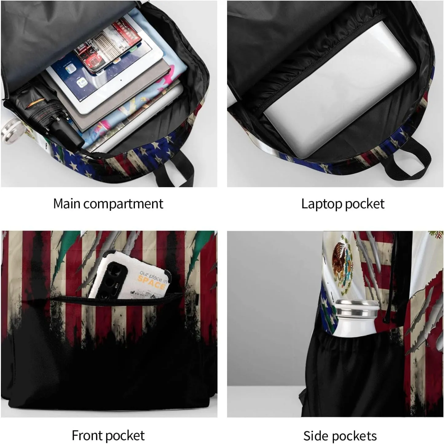Proud Mexican American Flag Mexican Roots Laptop Backpack Work Travel Backpacks Business Rucksack Casual Outdoor Daypack with Adjustable Strap Bags for Sports Office Gym Hiking