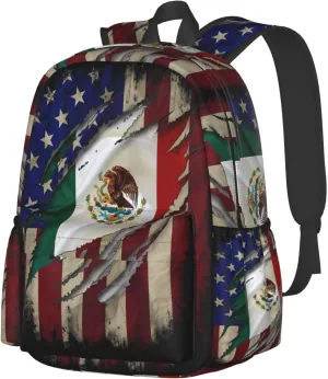 Proud Mexican American Flag Mexican Roots Laptop Backpack Work Travel Backpacks Business Rucksack Casual Outdoor Daypack with Adjustable Strap Bags for Sports Office Gym Hiking