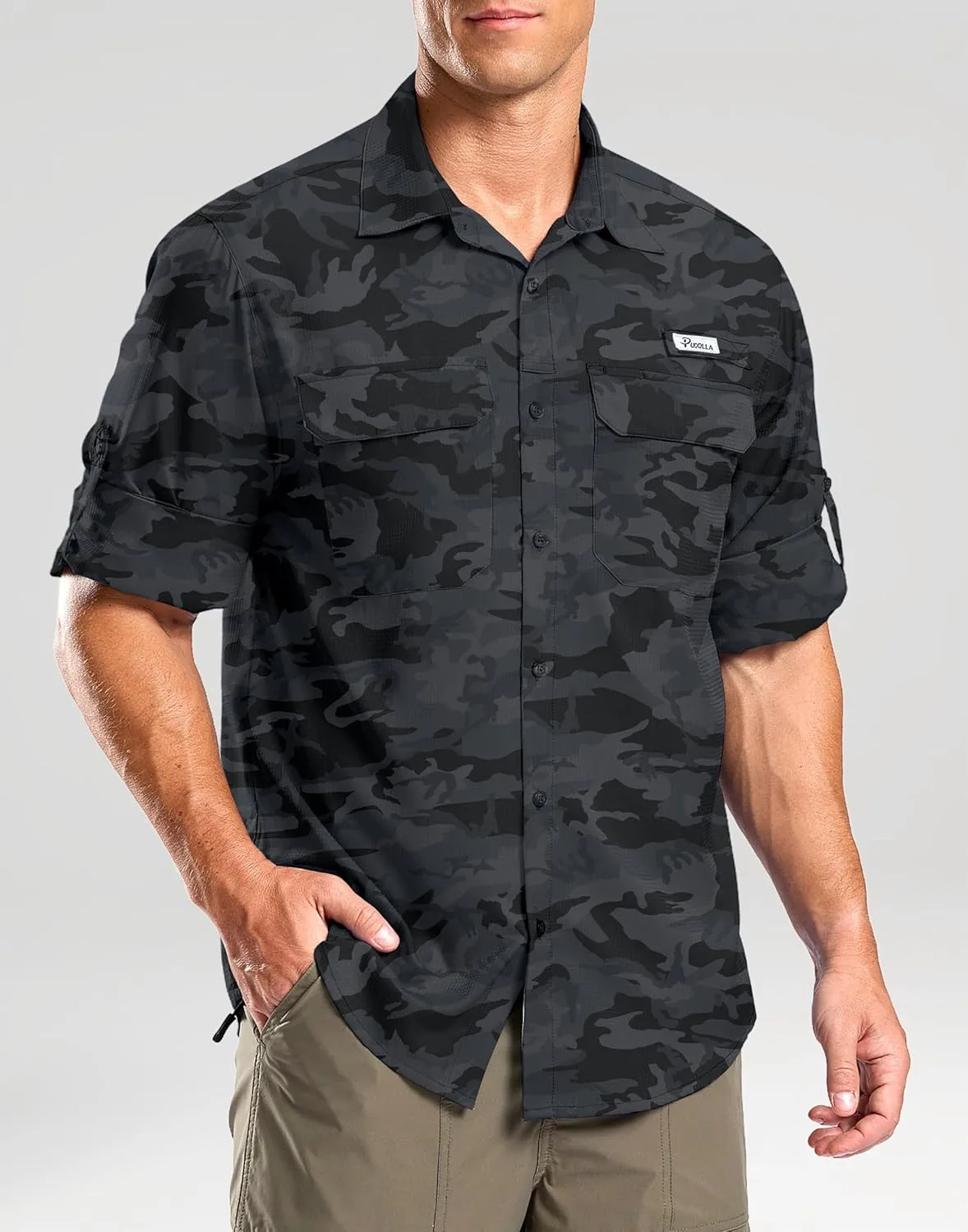 Pudolla Men's Sun Protection Fishing Shirt Lightweight Long Sleeve UPF 50  Hiking Shirt for Men Outdoor Travel with Pockets