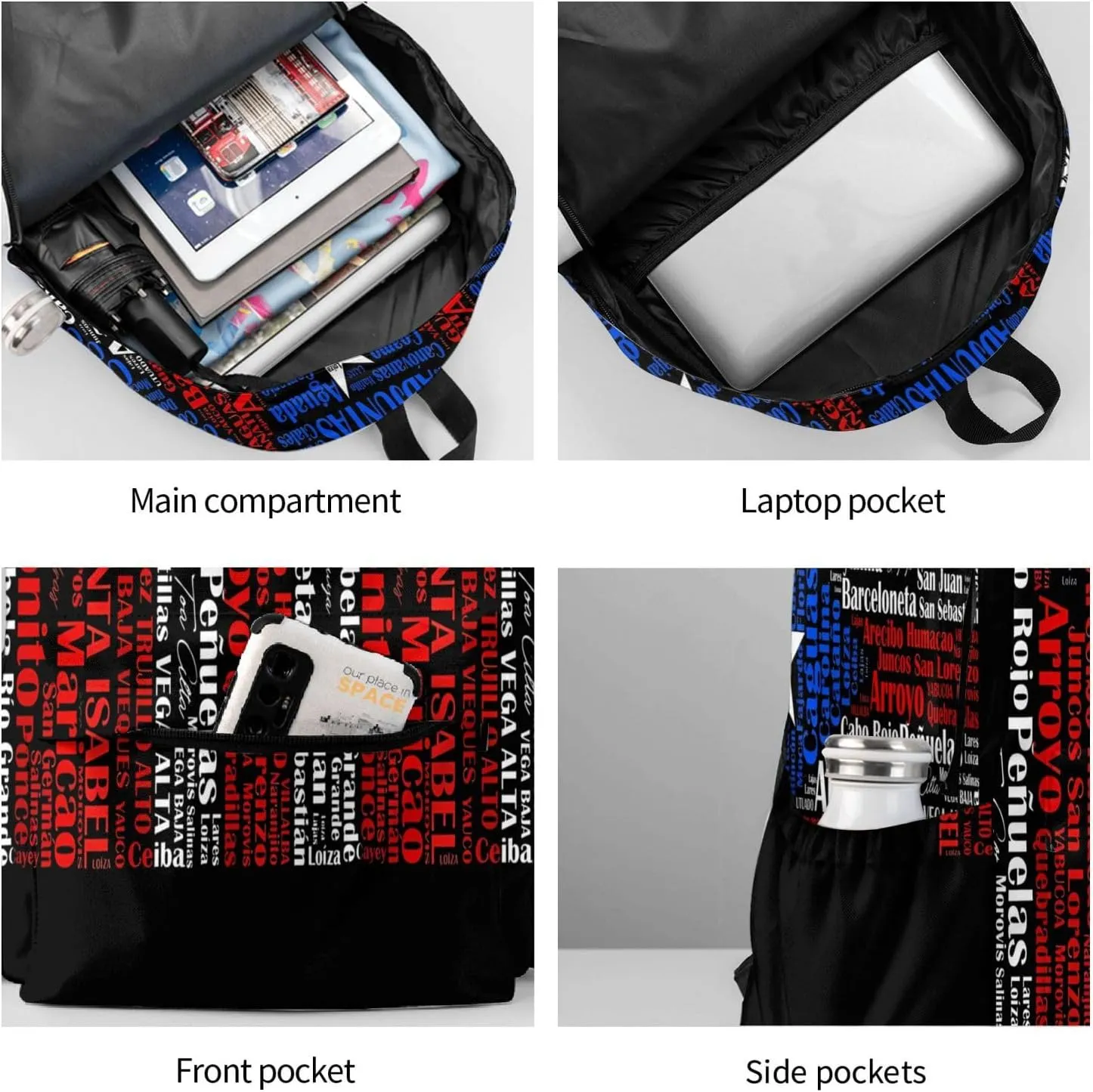 Puerto Rican Flag Towns Cities Of Puerto Rico Laptop Backpack Work Travel Backpacks Business Rucksack Casual Outdoor Daypack with Adjustable Strap Bags for Sports Office Gym Hiking